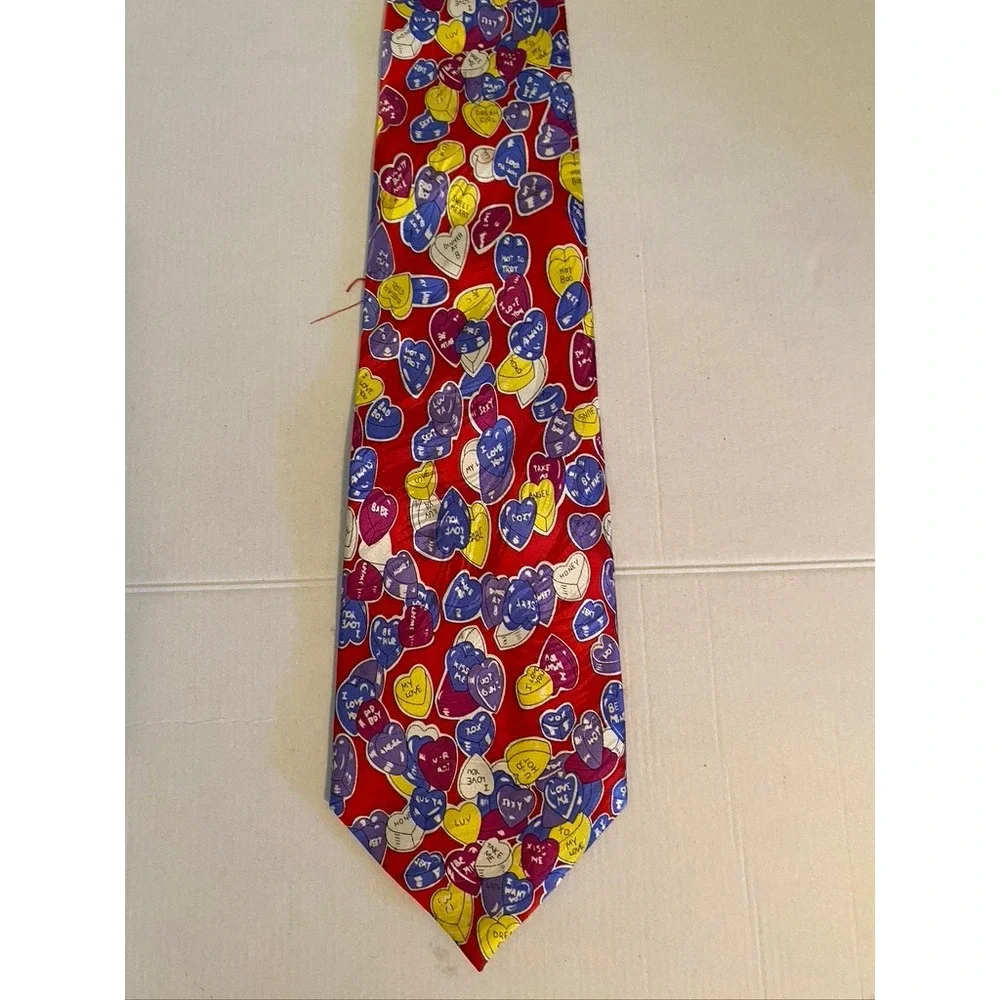 Red Silk Conversation Hearts Valentine Candy Print Mens Necktie Holiday Tie